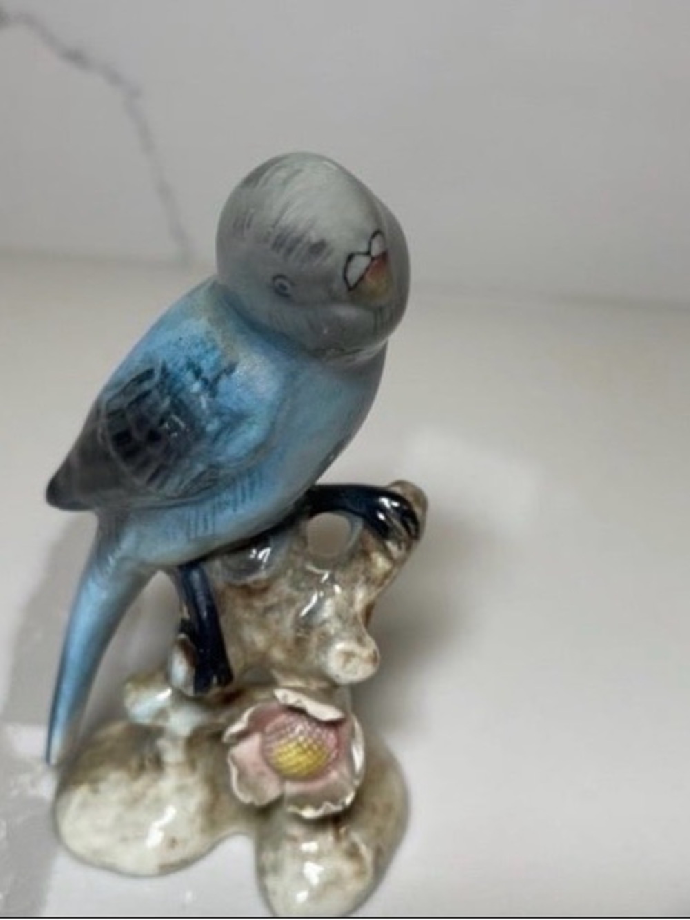 Vintage 1950s 1960s Porcelain Parakeet Bird Figurine - Made in Japan - Blue